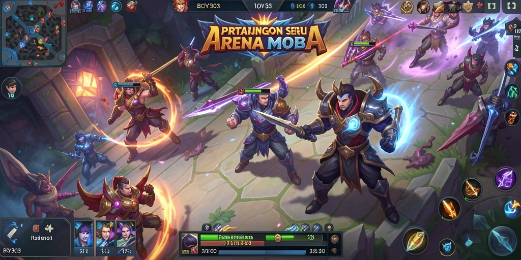 Tangkapan layar gameplay seru di arena MOBA BOY303.