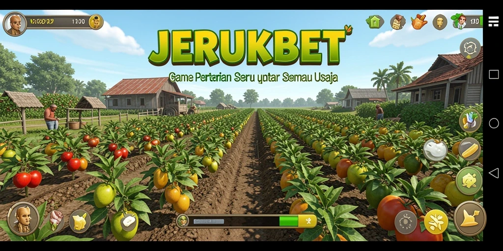 Screenshot utama dari gameplay JERUKBET dengan panorama kebun jeruk.