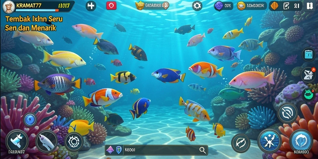Tampilan gameplay menembak ikan yang seru dan mengasyikkan.