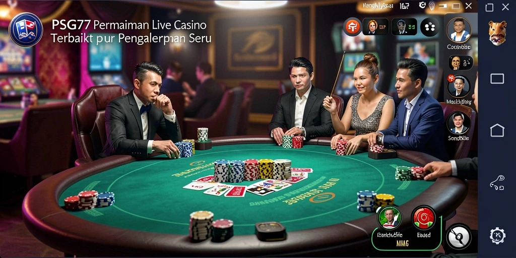 Screenshot menunjukkan dealer langsung berinteraksi dengan pemain dalam permainan Live Casino.