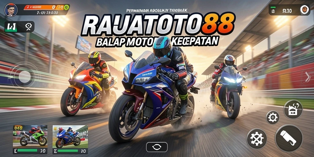 Tangkapan layar gameplay RAJATOTO88 menampilkan balapan motor yang menegangkan.