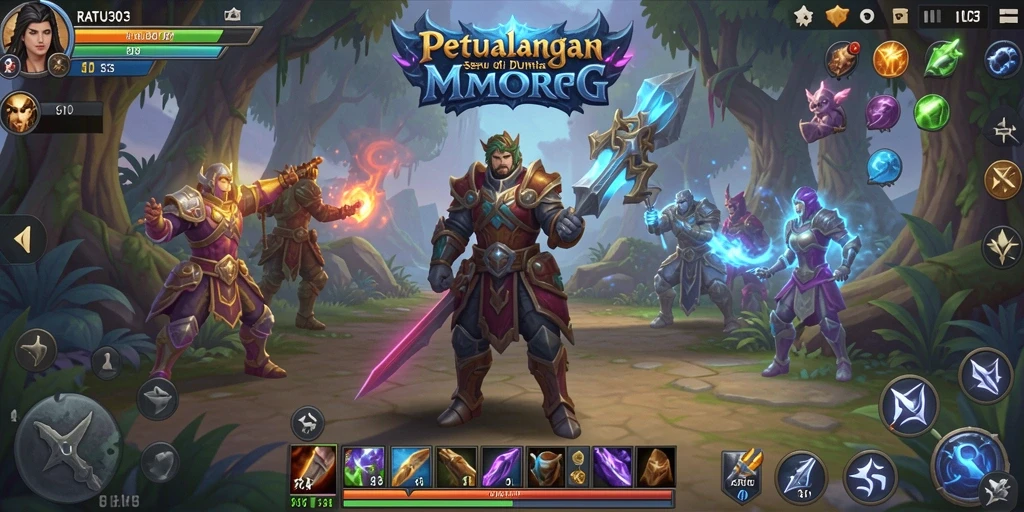 Screenshot gameplay RATU303 menunjukkan pertarungan epik di dunia fantasi.