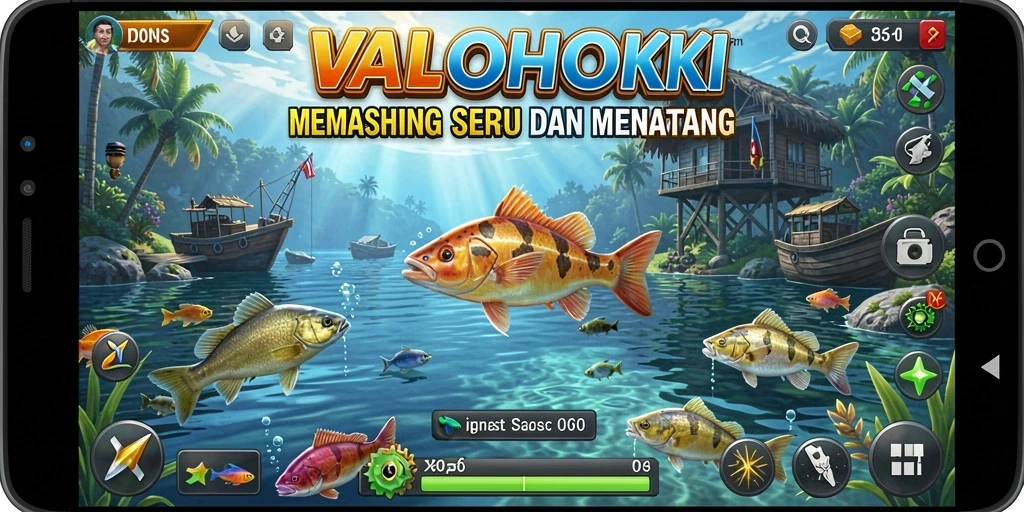 Screenshot utama VALOHOKI menampilkan gameplay memancing yang seru.