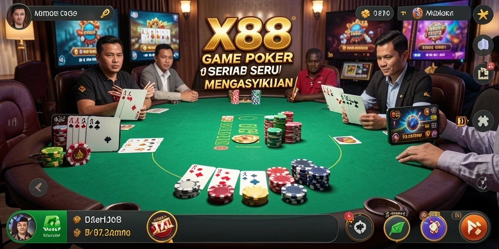 Tampilan gameplay Poker yang mendebarkan di X88.